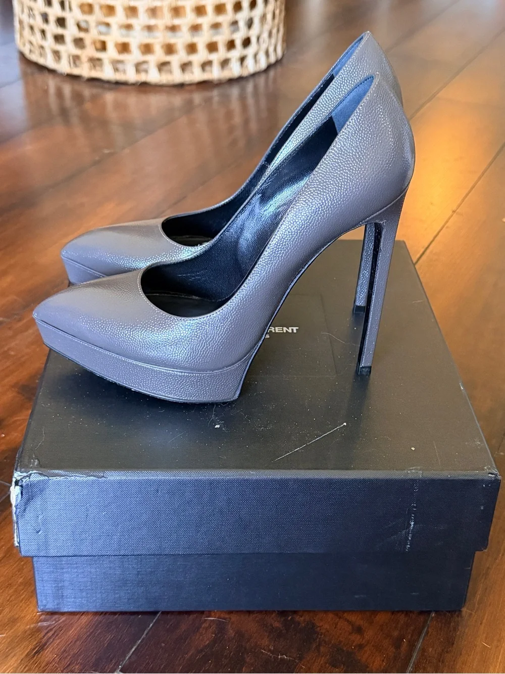 Saint Laurent Dark Brown Pointed Toe Leather Pumps